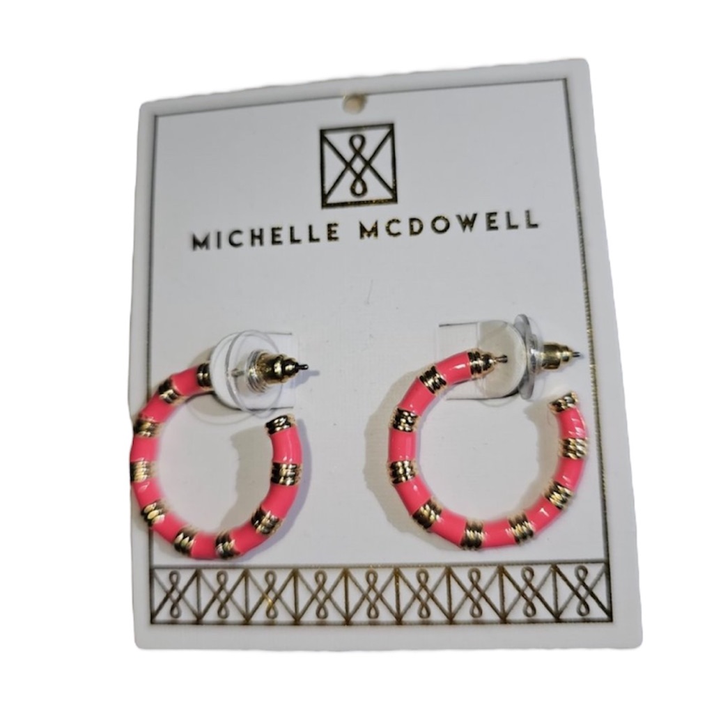 Michelle Mcdowell Nwt Hot Pink Emelia Small Hoop Earrings With Gold Detail